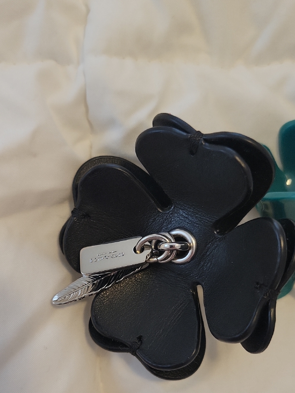 NWOT COACH Resin & Leather Tea Rose Keychain with Silver Hardware - Picture 5 of 11